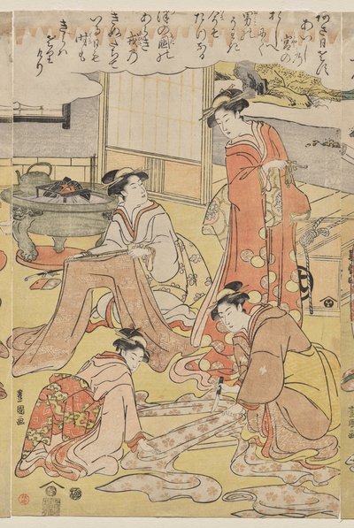 Donne che fanno vestiti da Utagawa Toyokuni