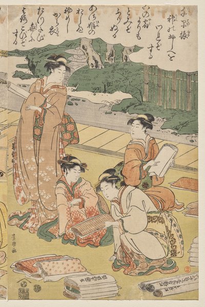 Donne che fanno vestiti da Utagawa Toyokuni