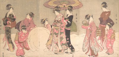Cortigiane e Assistenti che Fanno una Gigantesca Palla di Neve, ca. 1796 da Utagawa Toyokuni I