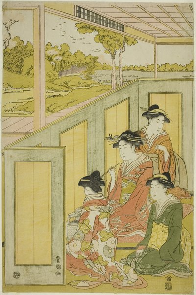 Le signore dietro il paravento nella dimora di un daimyo da Utagawa Toyokuni I