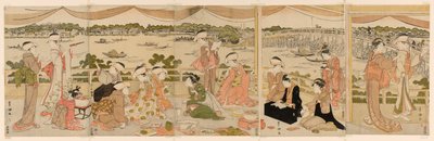 Recital su una veranda con vista sul fiume Sumida da Utagawa Toyokuni I