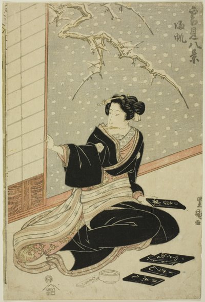 Il ritorno delle vele (Kihan), dalla serie "Otto vedute di scene di neve (Yukimi hakkei)". da Utagawa Toyokuni I