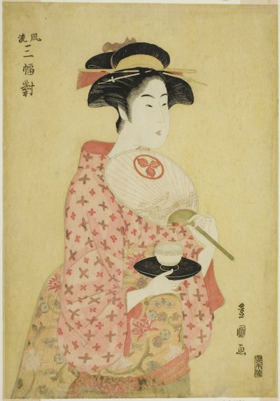 Takashima Ohisa, dalla serie "Un set alla moda di tre (Furyu sanpuku tsui)" da Utagawa Toyokuni I