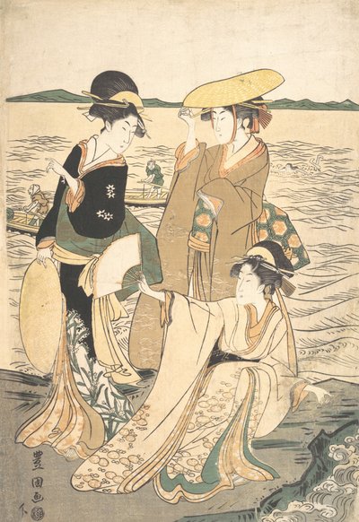 Tre giovani donne sulla riva del mare da Utagawa Toyokuni I
