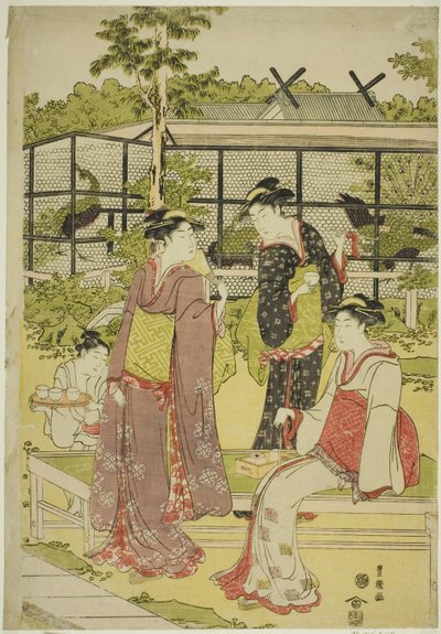 Donne che visitano la casa da tè degli uccelli e dei fiori (Kachojaya) da Utagawa Toyokuni I