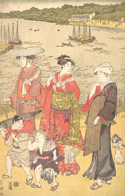 Donne sulla spiaggia di Takanawa da Utagawa Toyokuni I