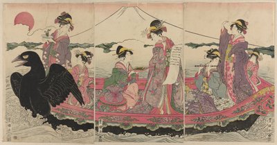 Donne su una barca a Capodanno che imitano i Sette Dei della Fortuna da Utagawa Toyokuni I