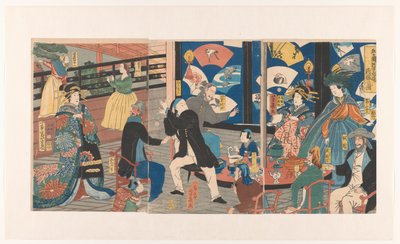 Stranieri durante un banchetto al Gankiro teahouse da Utagawa Yoshiiku