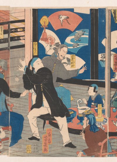 Stranieri durante un banchetto nella casa da tè Gankiro da Utagawa Yoshiiku