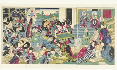 I sette dei della fortuna che allevano bachi da seta da Utagawa Yoshiiku