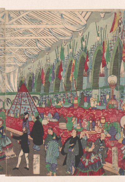 Una fiorente casa commerciale inglese a Yokohama da Utagawa Yoshiiku