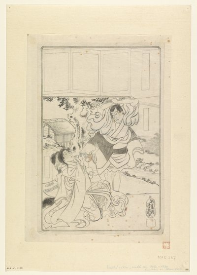 Uomo che sta per decapitare una donna da Utagawa Yoshiiku