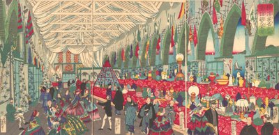 La fioritura di una ditta commerciale inglese a Yokohama, 9° mese, 1870 da Utagawa Yoshiiku