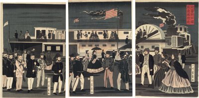Arrivo e partenza di un piroscafo americano (Amerikakoku jokisha orai) da Utagawa Yoshikazu