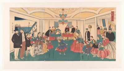 Stranieri che si divertono durante un banchetto da Utagawa Yoshikazu