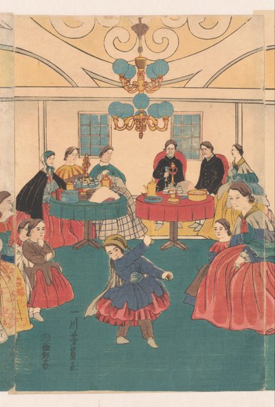 Stranieri che si divertono durante un banchetto da Utagawa Yoshikazu