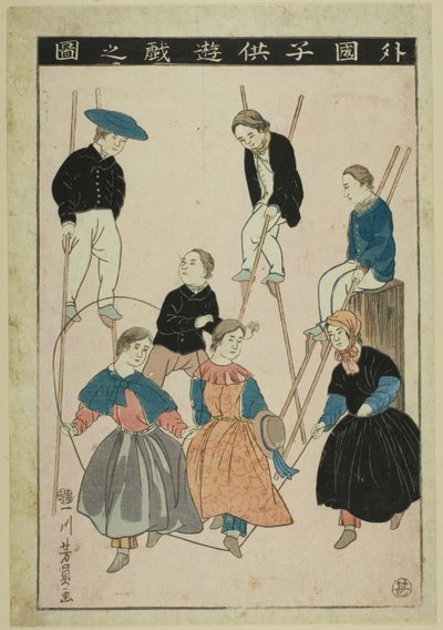 Bambini stranieri che giocano (Gaikoku kodomo yugi no zu) da Utagawa Yoshikazu