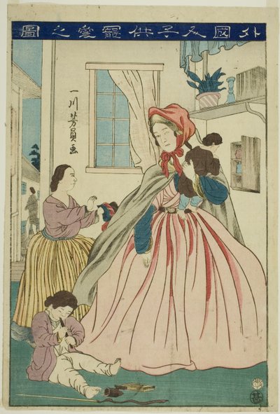 Straniera che si prende cura dei suoi figli da Utagawa Yoshikazu