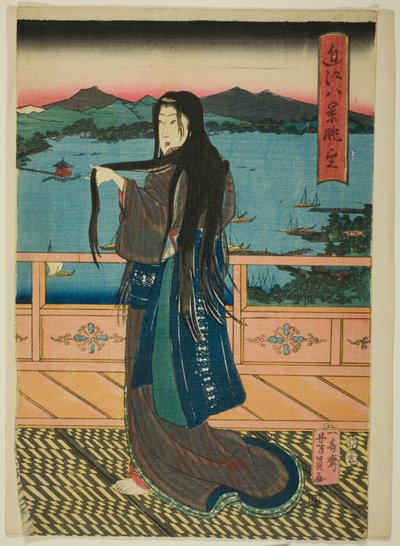 Le otto vedute del lago Biwa di sera (Omi Hakkei Moku) da Utagawa Yoshikazu