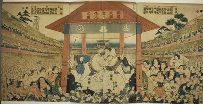 Processione di lottatori per un incontro di raccolta fondi (Kanjin ozumo dohyo-iri no zu) da Utagawa Yoshimune