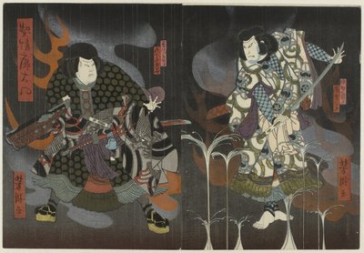 Due attori tra fiamme e fumo da Utagawa Yoshitaki