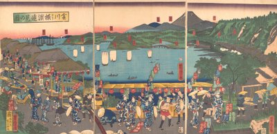 Vista lontana di Yokohama da Kanagawa da Utagawa Yoshitora
