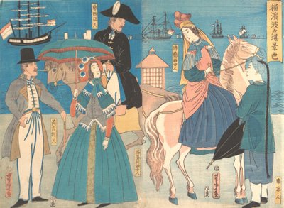 Una vista dei moli a Yokohama, 2° mese, 1861 da Utagawa Yoshitora