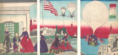 Ascensione del pallone americano Amerikakoku, 1867 da Utagawa Yoshitora
