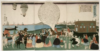 Mongolfiera in America, pub. 1865 da Utagawa Yoshitora