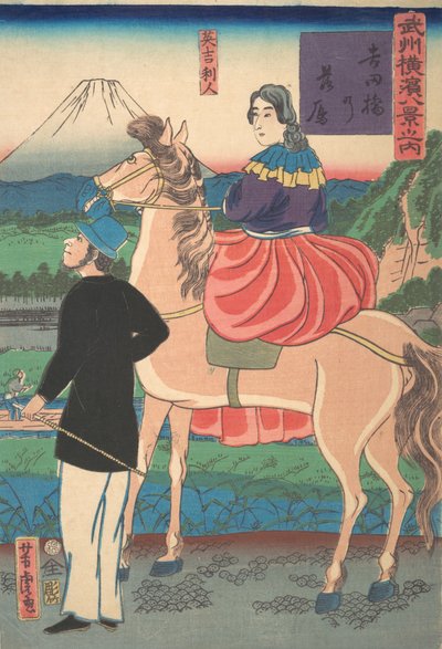Oche discendenti al ponte di Yoshida [Coppia inglese] Yoshidabashi no rakugan da Utagawa Yoshitora