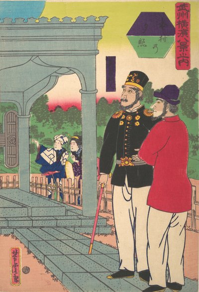 Bagliore serale a Motomura [Due inglesi che guardano il tramonto] da Utagawa Yoshitora