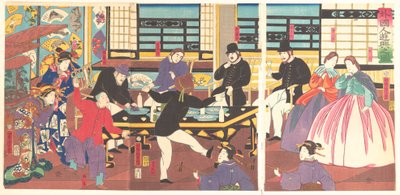 Stranieri che si divertono a una festa, primo mese, 1861 da Utagawa Yoshitora
