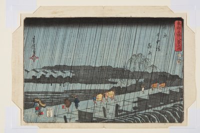 Pioggia notturna a Yoshiwara Nihondzutsumi (Yoshiwara Nihondzutsumi Yau) da Utagawa Yoshitora