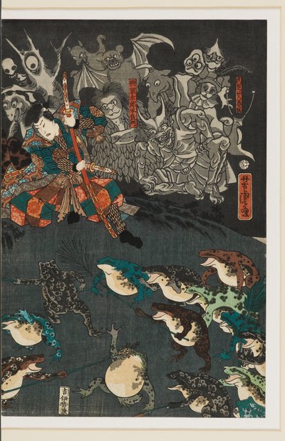 Nikushi lo Spirito della Rana evoca una Battaglia Magica di Rane a Tateyama nella provincia di Etchū da Utagawa Yoshitora