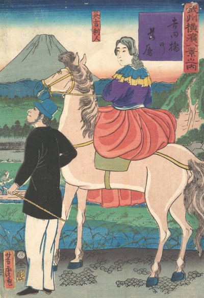 Crepuscolo, guardando le oche selvatiche volare verso il ponte di Yoshida, gennaio 1861 da Utagawa Yoshitora