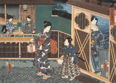 Scena dal Genji monogatari (Racconto di Genji) di Murasaki Shibuku (n. 978) c. 1860 da Utagawa and Toyokuni Kuniyoshi