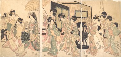 Donne che circondano un carro da Utamaro II