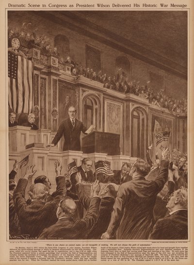 Il Presidente degli Stati Uniti Woodrow Wilson chiede al Congresso di dichiarare guerra alla Germania da V. Perard