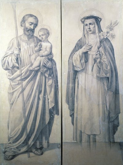 Disegno preparatorio di Santa Caterina da Siena e San Cristoforo da V. de Matteis
