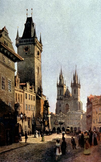 Piazza Starometsky e municipio a Praga, c. 1900 da Vaclav Jansa