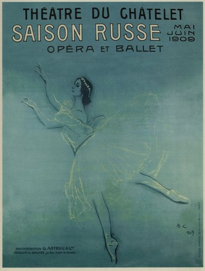 Poster pubblicitario per la ballerina Anna Pavlova nel balletto Les sylphides di F. Chopin, 1909 da Valentin Aleksandrovich Serov
