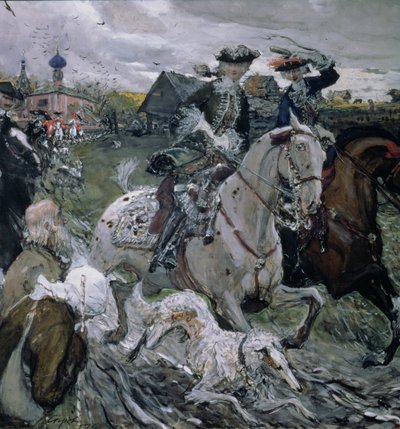 Pietro II (1715-30) e la zarina Elisabetta (1709-62) a caccia, 1900 da Valentin Aleksandrovich Serov