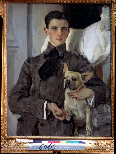 Ritratto del principe Felix Youssoupoff, conte Soumarokov Elston, con un cane da Valentin Aleksandrovich Serov
