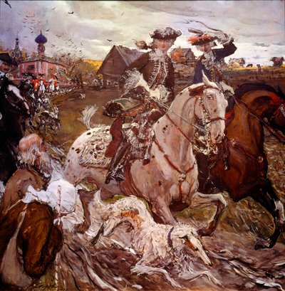Principessa Elisabetta Petrovna e Pietro II a caccia da Valentin Aleksandrovich Serov