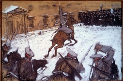 Domenica di sangue a San Pietroburgo: repressione militare durante le manifestazioni del 1905 a San Pietroburgo. La cavalleria dello zar Nicola II carica contro i manifestanti che protestavano pacificamente davanti al Palazzo d