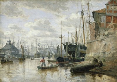 La capanna di tronchi al porto di Amburgo, 1848 da Valentin Ruths