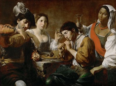 Incontro in una Taverna Musicista e Bevitori da Valentin de Boullogne