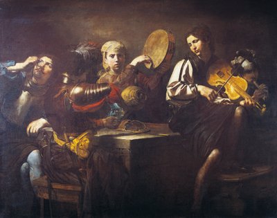 Musicisti e soldati, circa 1626, di Valentin de Boulogne (1591-1632) da Valentin de Boulogne