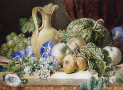Natura morta con una brocca, mele, prugne, uva e fiori da Valentine Bartholomew