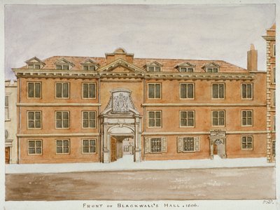 Vista frontale di Blackwell Hall, City of London da Valentine Davis